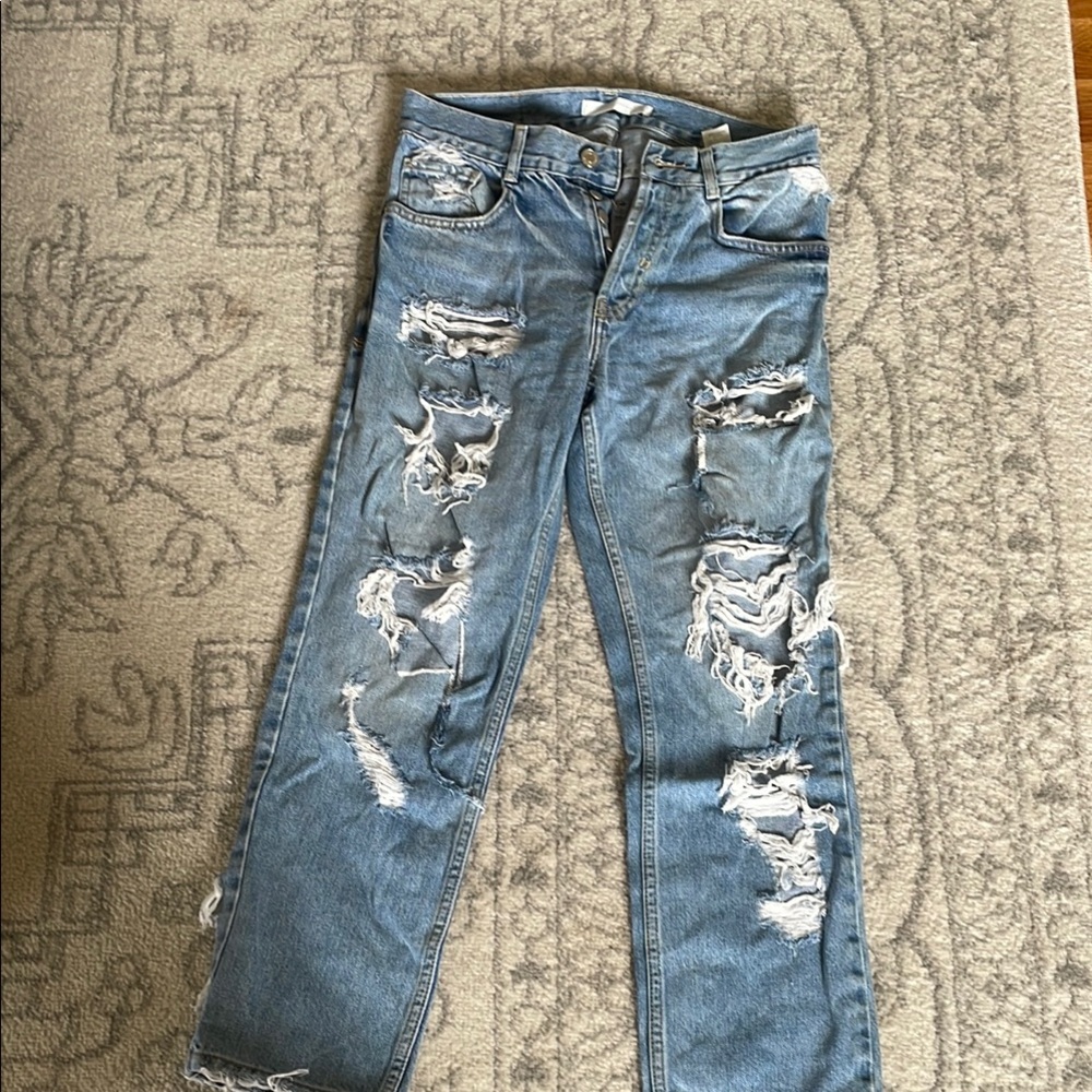 Zara Distressed Straight Leg Jeans